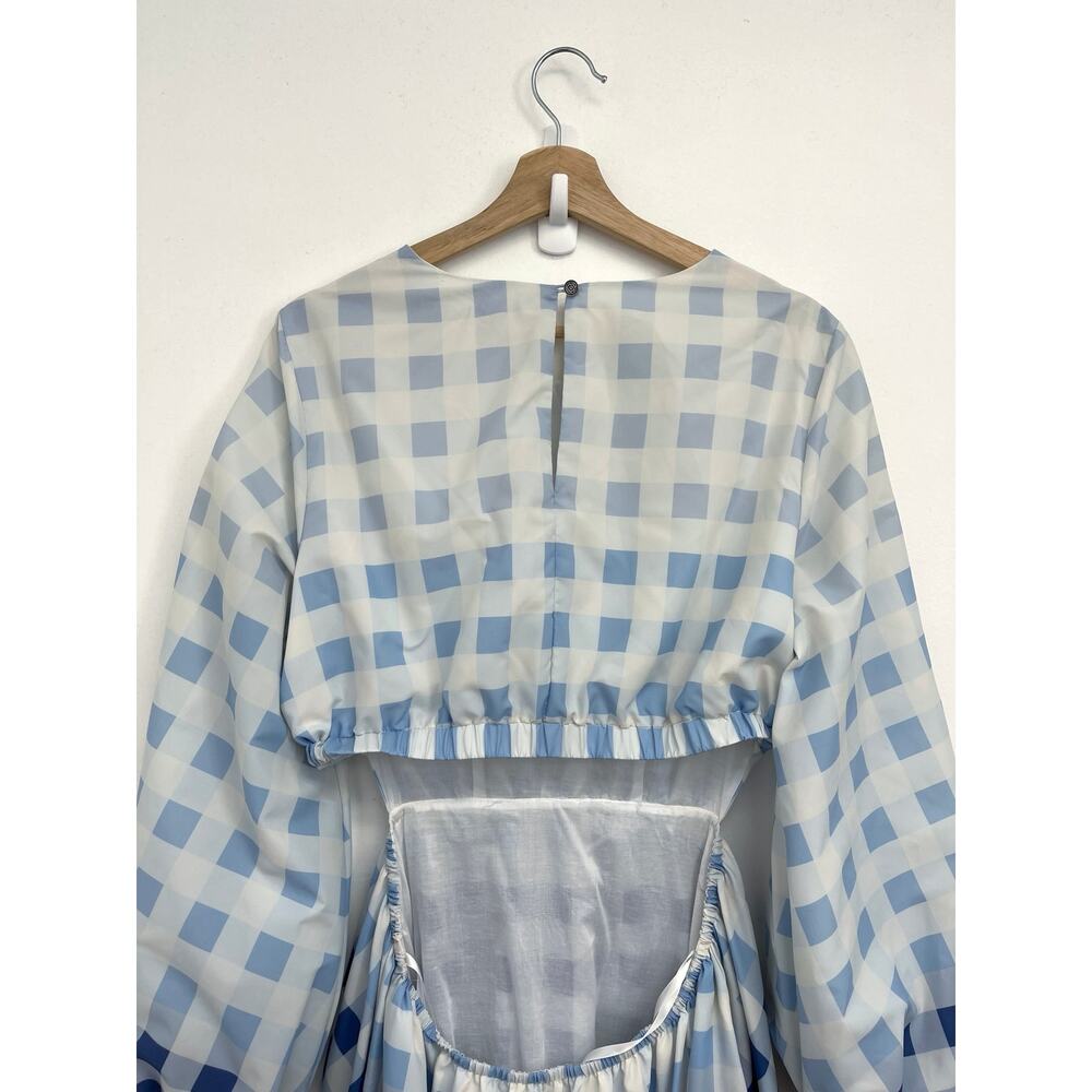 NWT Staud Blanche Midi Dress Blue Ombre Gingham Cut Out Open Back - Large - Picture 6 of 16